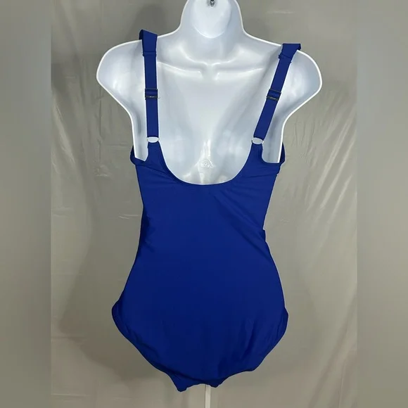 DKNY Blue Ruffle One Piece Swimsuit Ruched Tummy Control Size Small NWT - Picture 2 of 6